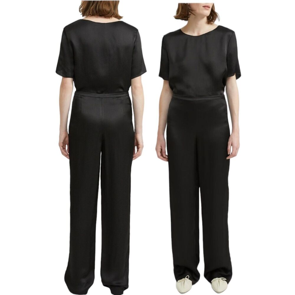 8 32x30 Theory Hammered Viscose PJ Pants Womens Black Rayon Wide Leg Career Work